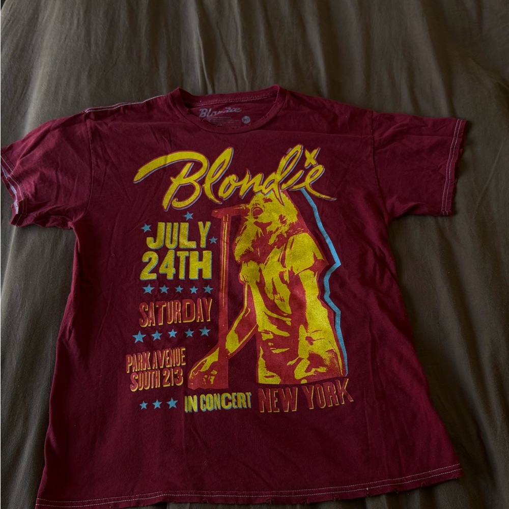 Blondie Graphic Band Tee - Burgundy with Yellow Print
